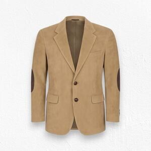 Y2K Vintage Warm Tan Corduroy Faux Suede Elbow Patch Blazer Sports Coat Size 40R